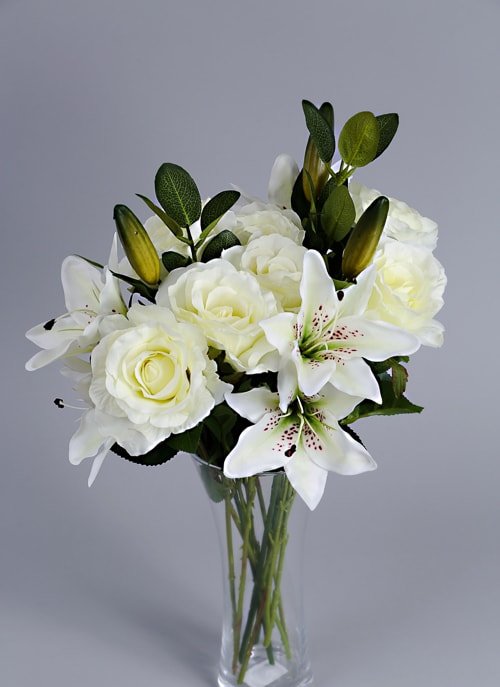 white artificial roses