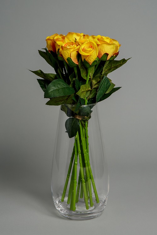 Luxury Yellow Artificial Flowers - 12 Yellow Roses - Blueberry Street