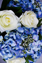 Bouquet of artificial blue hydrangeas 